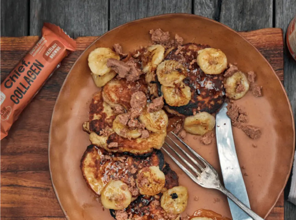 Banana Hot Cakes with Banana Crumble Topping - Chief Nutrition