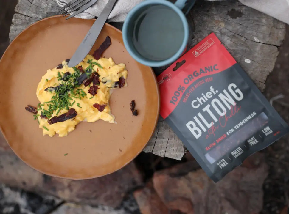 Chilli Biltong Scrambled Eggs - Chief Nutrition