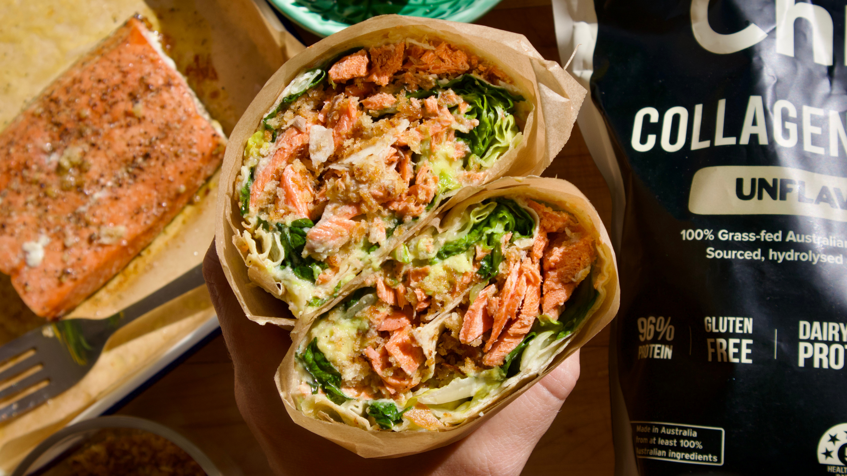 Crunchy Salmon Caesar Wraps