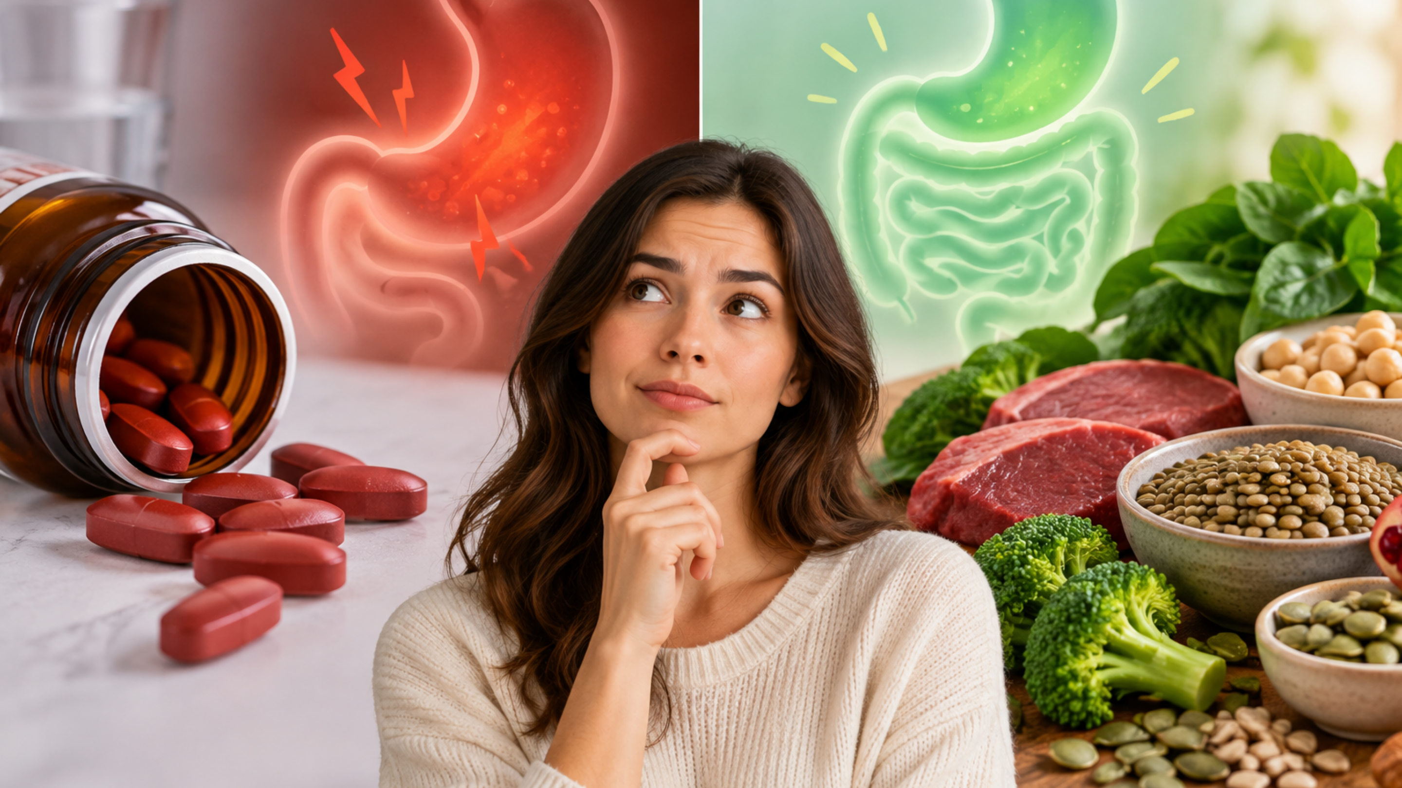 woman considering ferrograd C versus real food iron