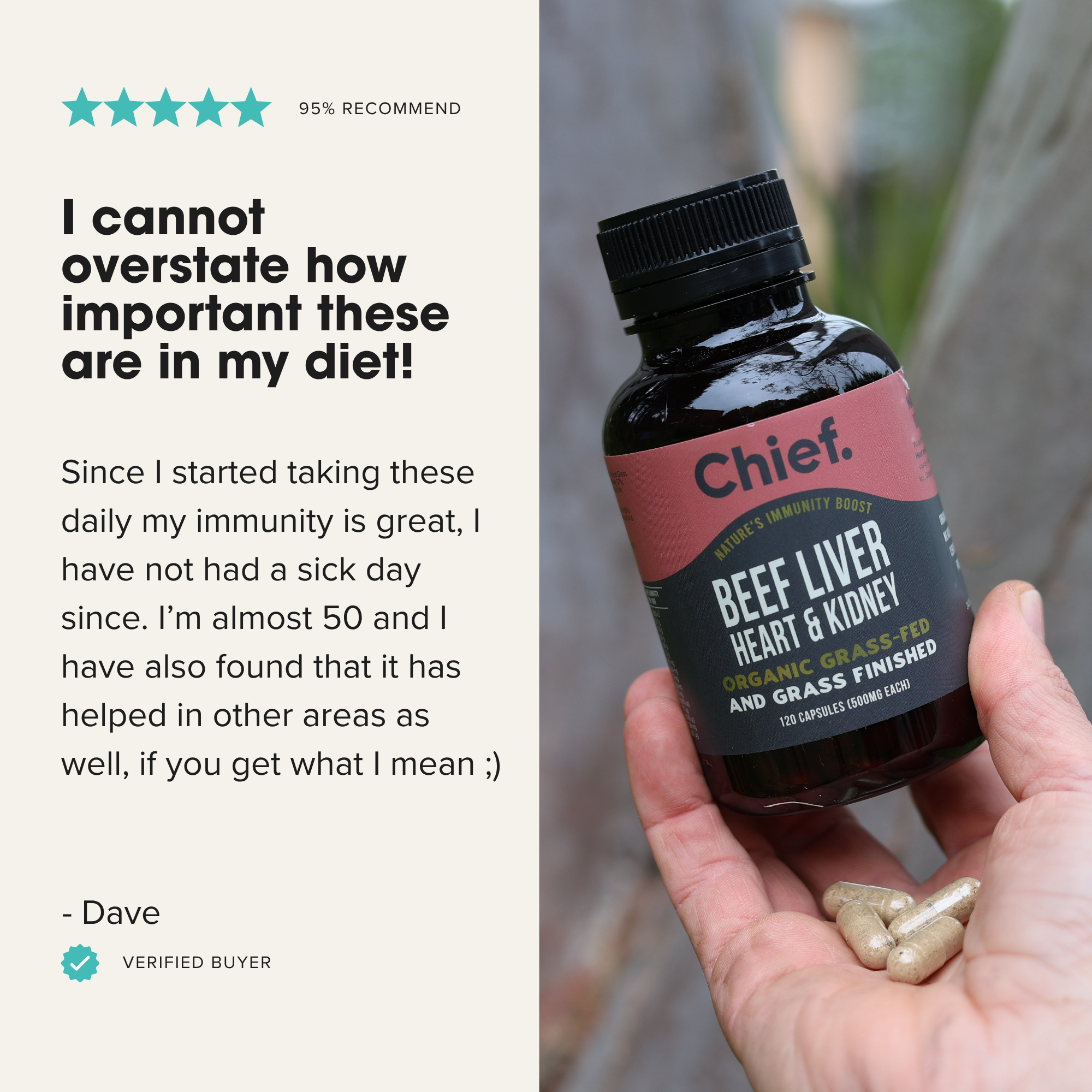 Organic Beef Liver, Heart & Kidney Immunity Boost (120 Capsules) Chief Nutrition