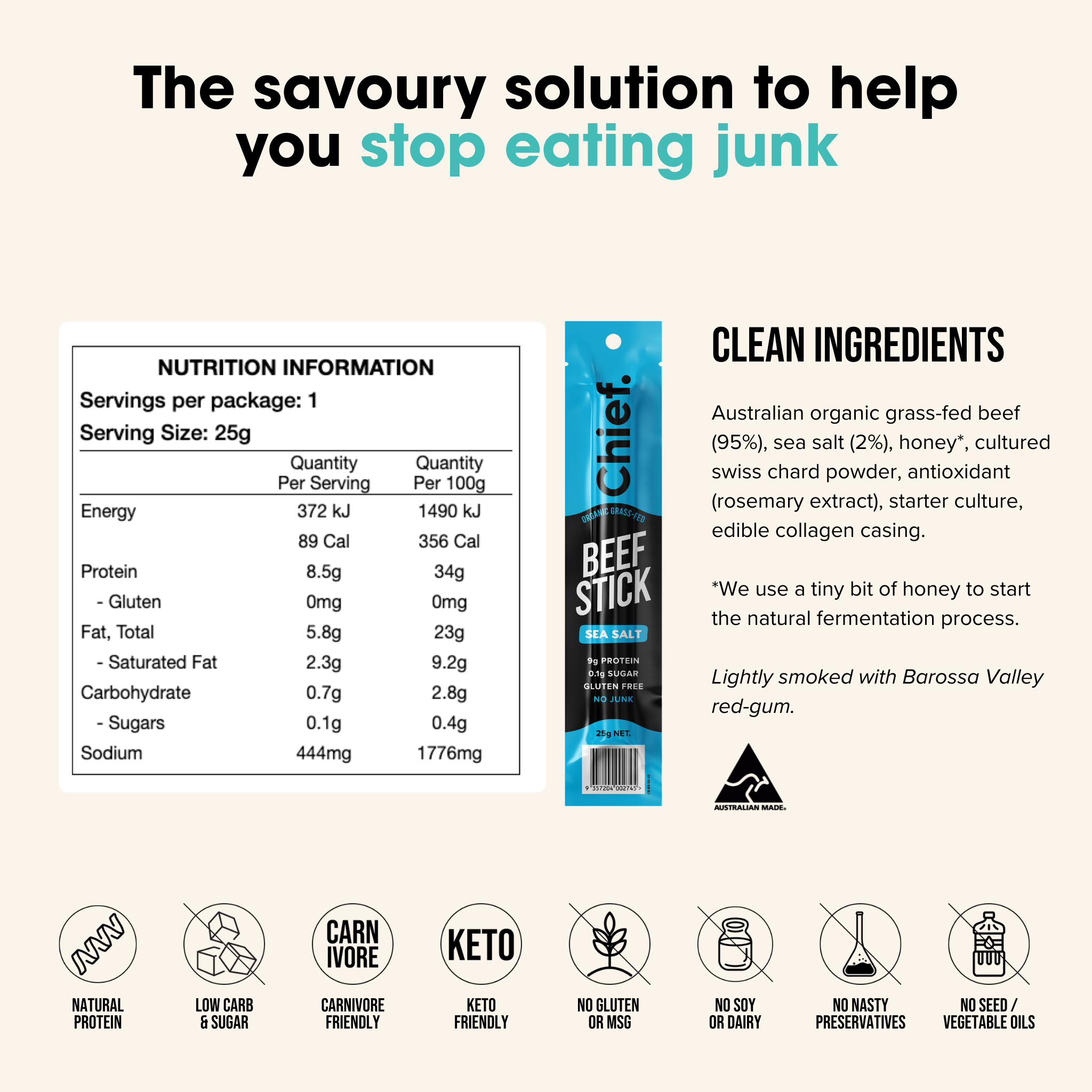 Organic Beef Sticks - Sea Salt