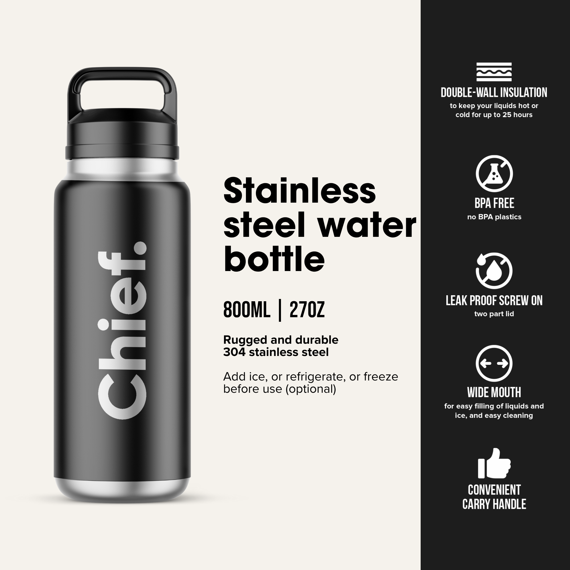 Chief Stainless Steel Water Bottle 800ml