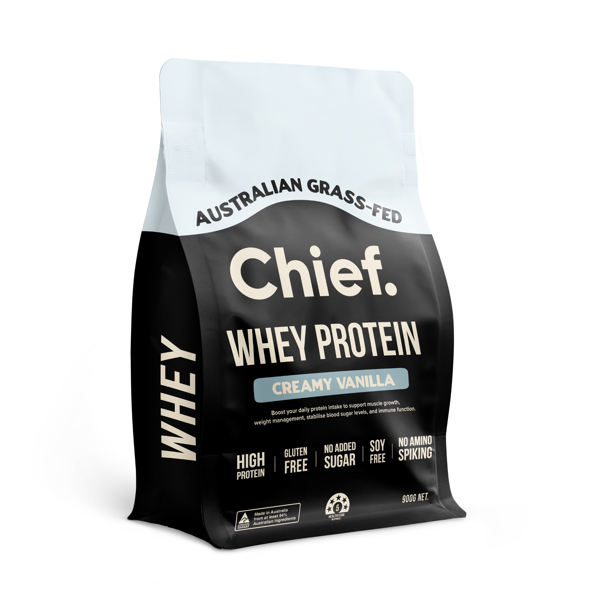 Grass-fed Whey Protein Powder - Creamy Vanilla (30 serves) Chief Nutrition