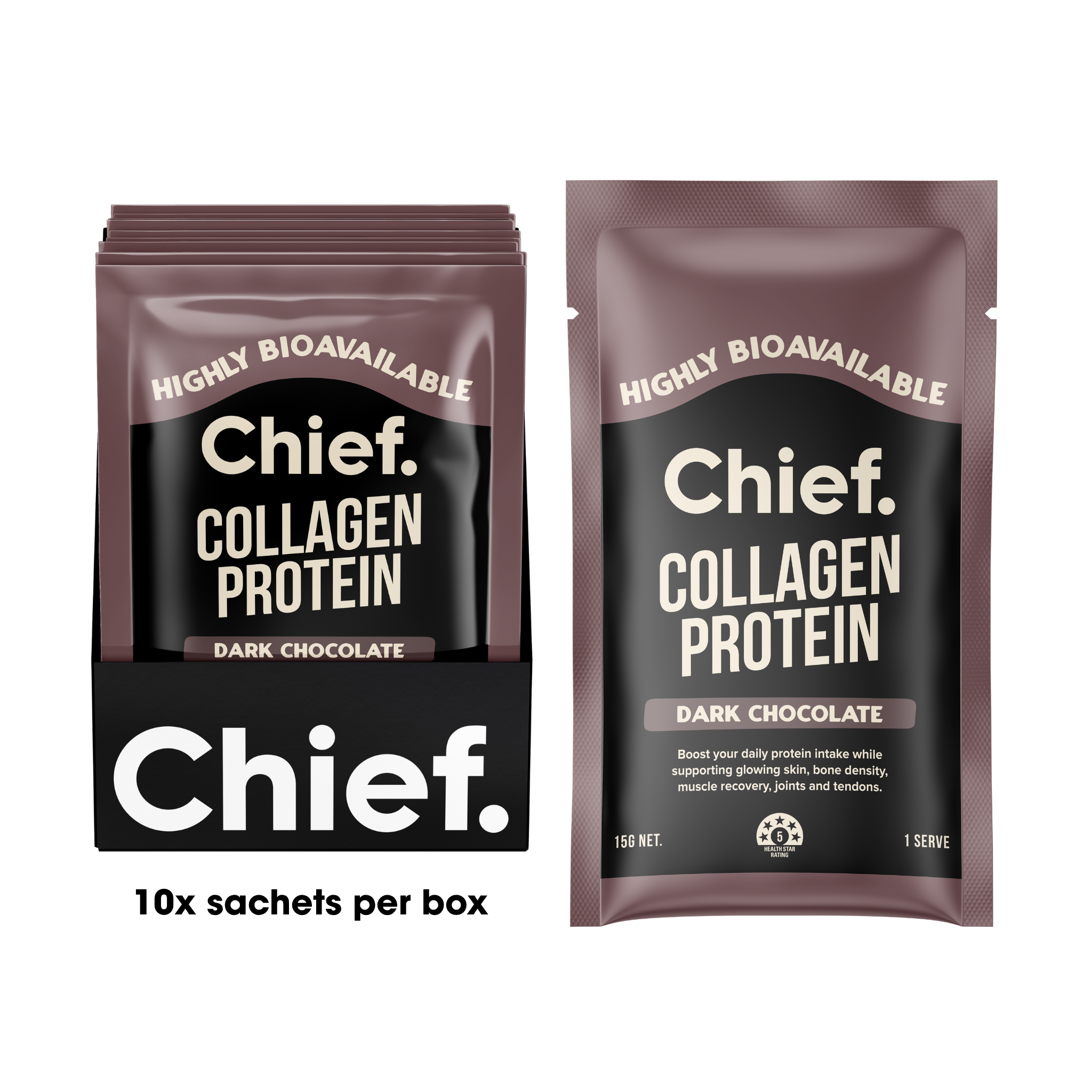 Chief Dark Chocolate Collagen Protein Powder travel sachets