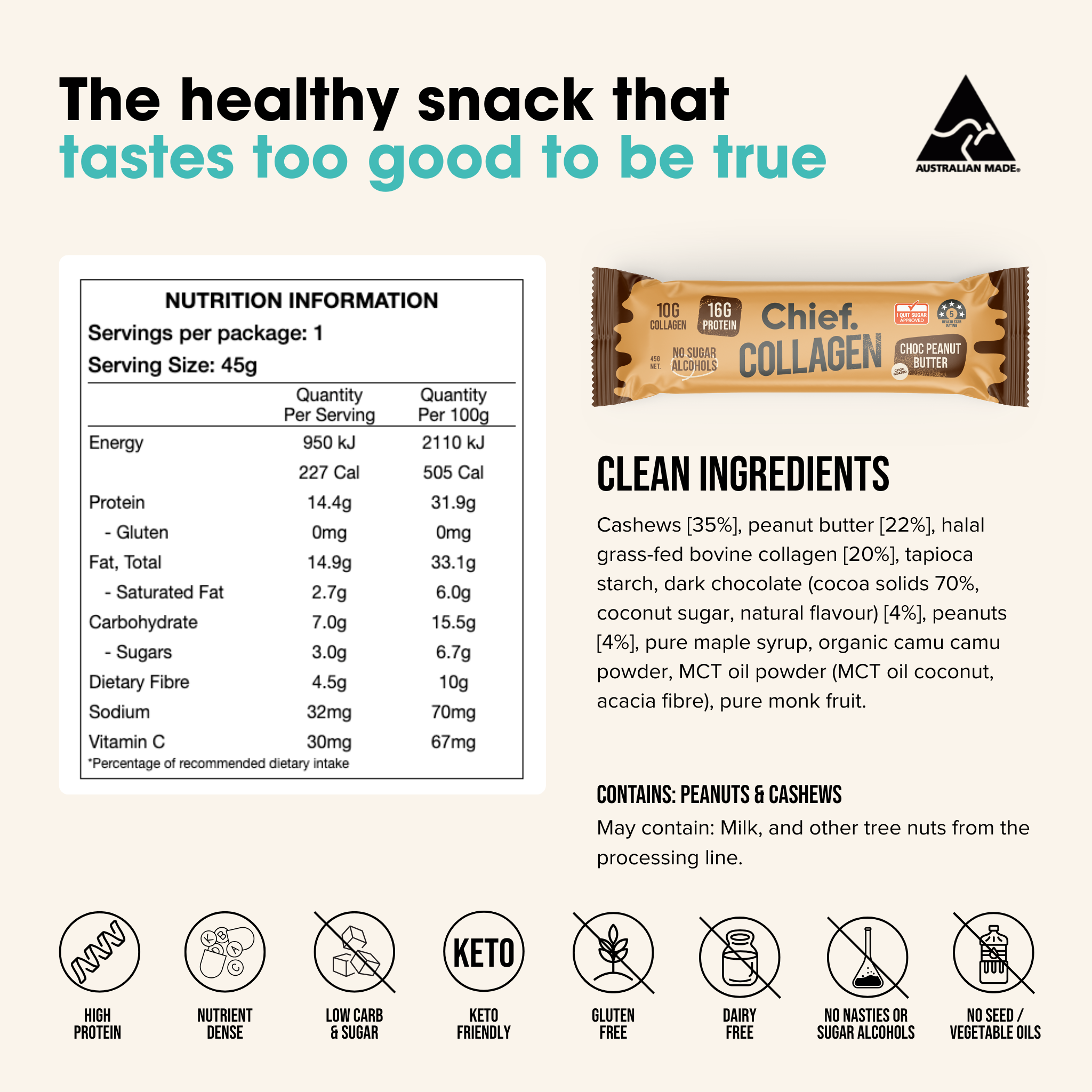SHORT DATED Collagen Protein Bars - Choc Peanut