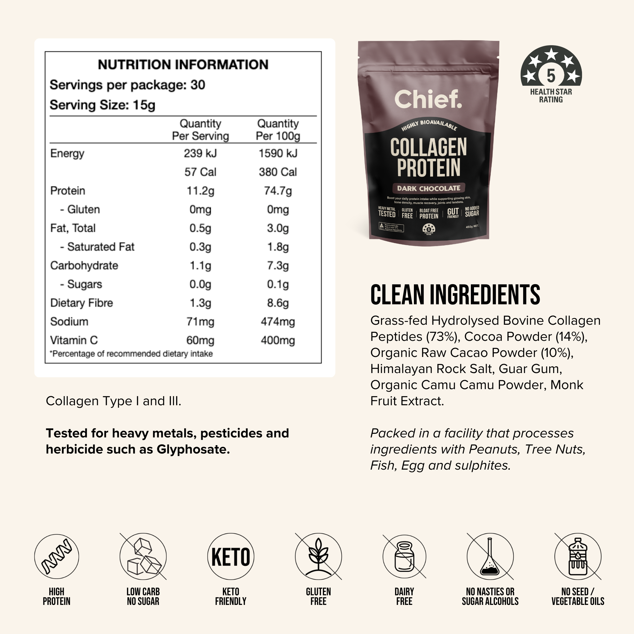 Grass-fed Collagen Protein Powder - Dark Chocolate