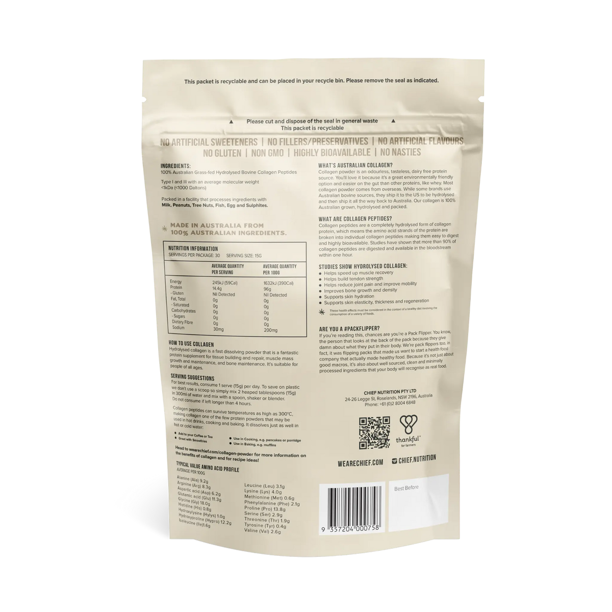 Unflavoured Australian Collagen Protein Powder | Chief Nutrition ...