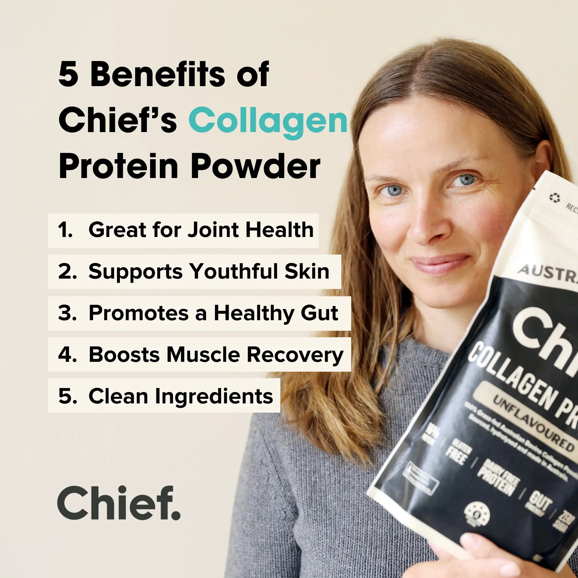 Grass-fed Collagen Protein Powder - Unflavoured (30 serves) Supplements Chief Nutrition   