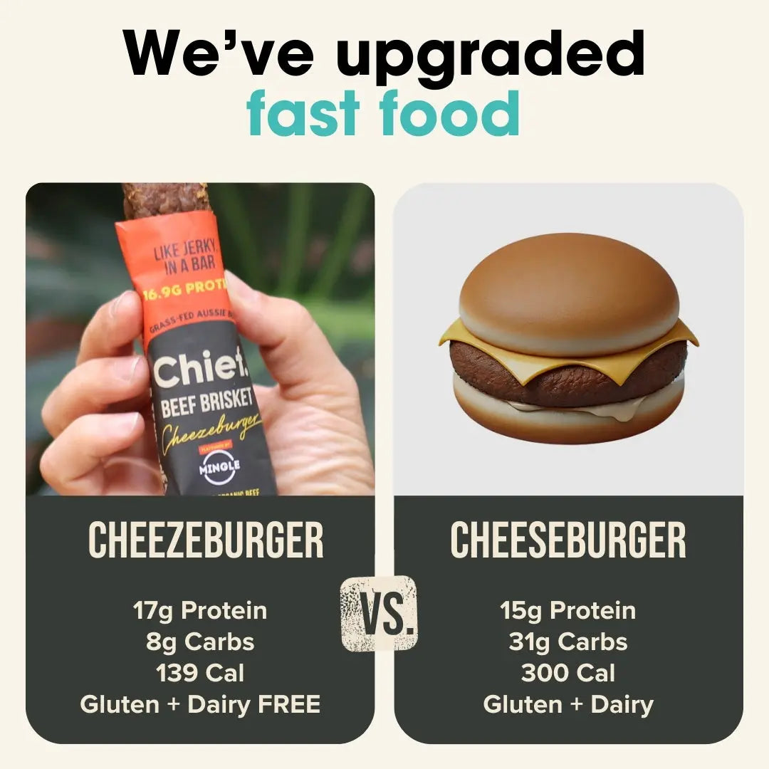 Organic Beef Bars - Cheezeburger (12 bars) *LIMITED EDITION* Meat Bar Chief Nutrition