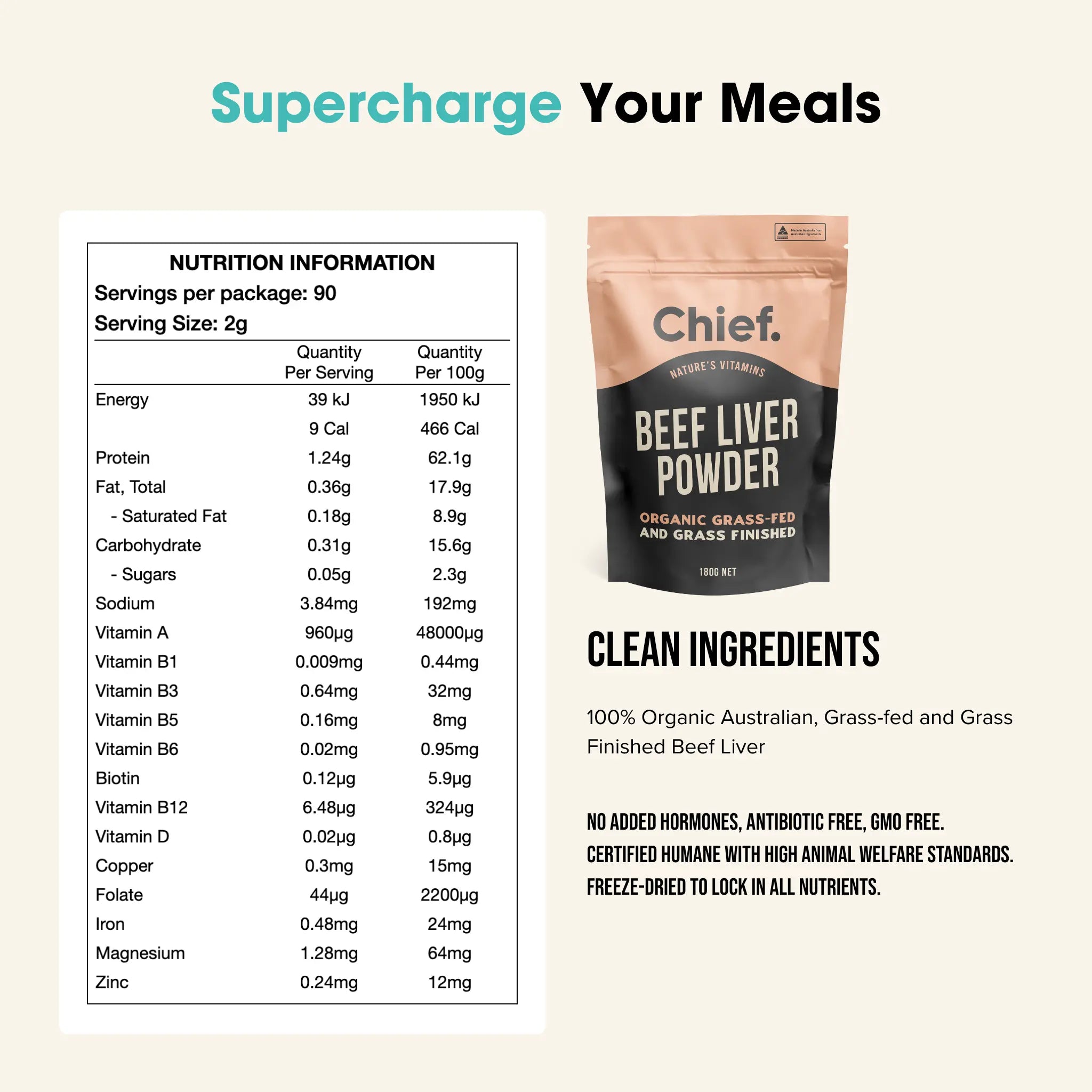 Organic Beef Liver Powder (180g, 90 serves) Chief Nutrition