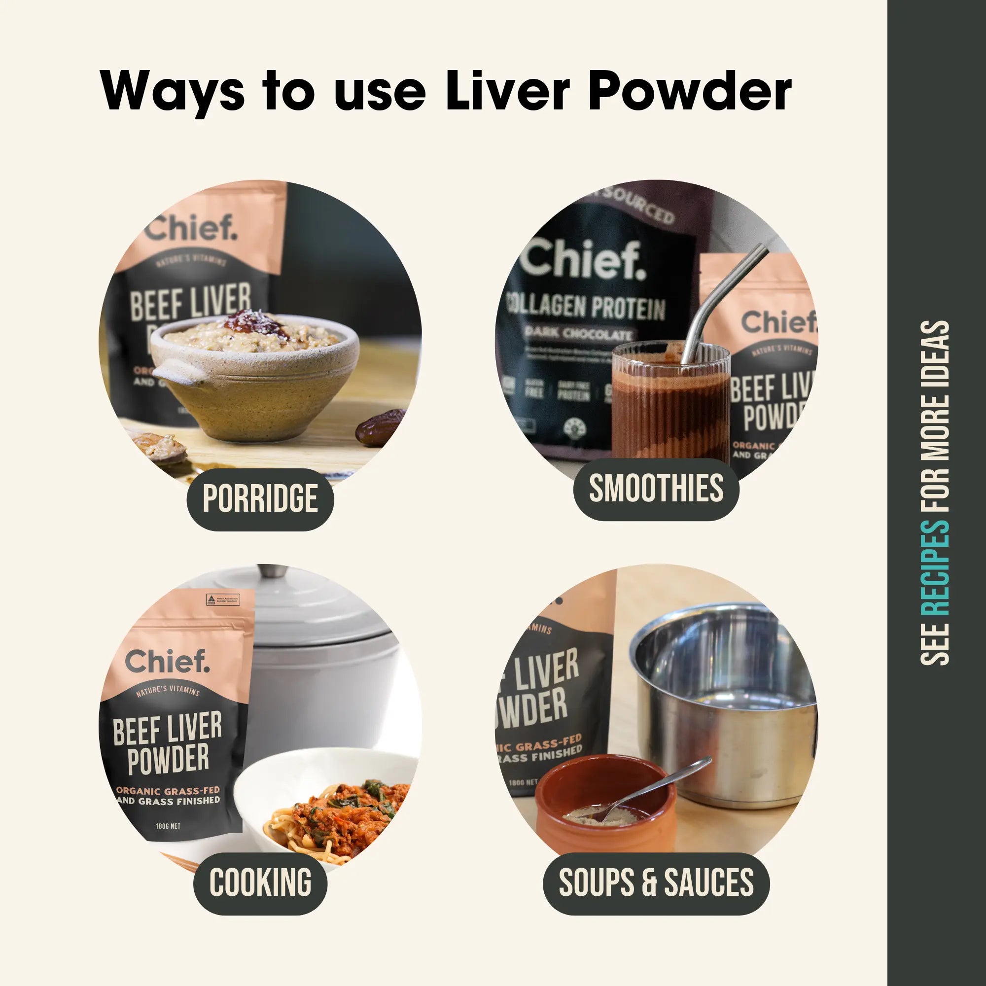 Organic Beef Liver Powder (180g, 90 serves) Supplements Chief Nutrition   