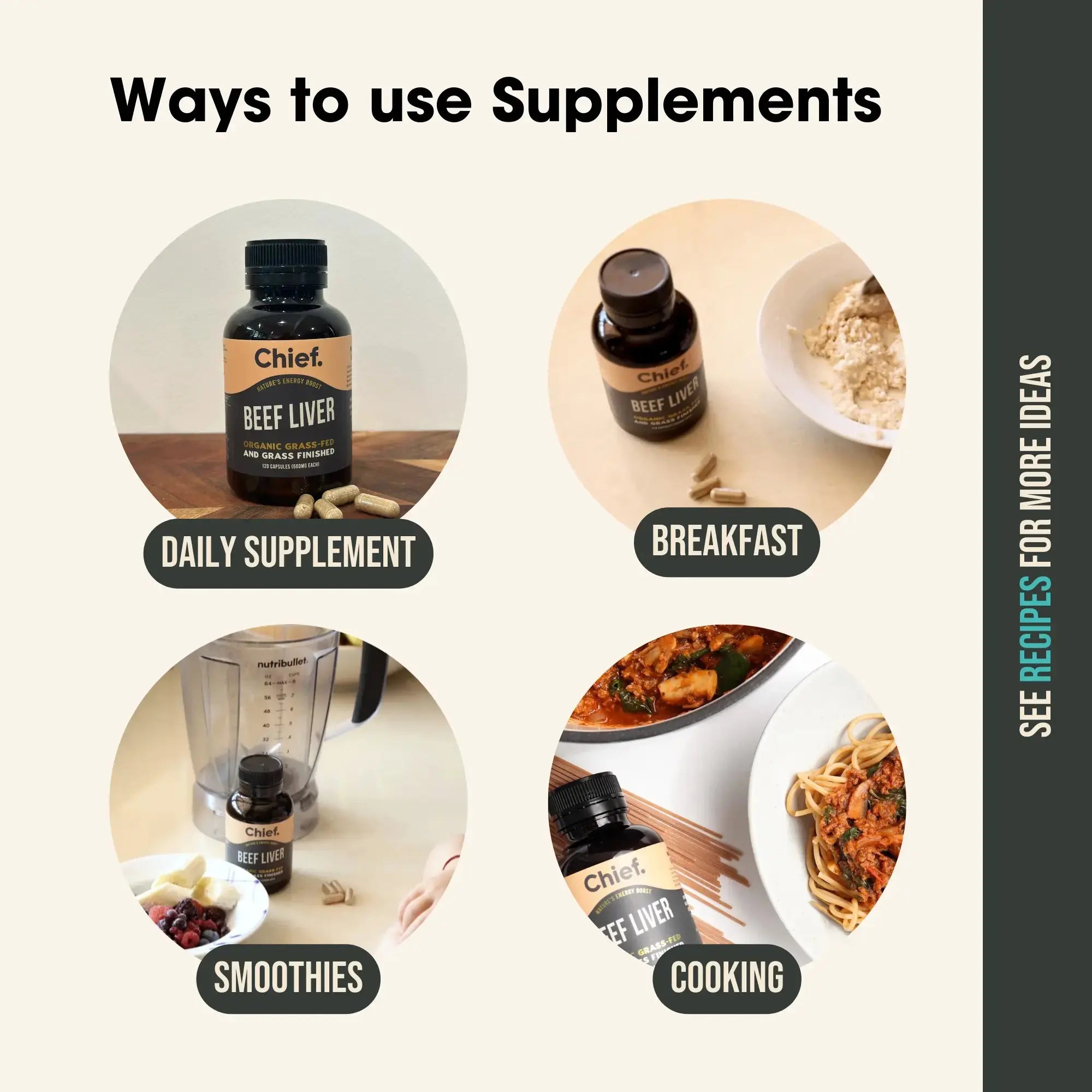Organic Beef Offal Multivitamin (120 Capsules) (testing) Supplements Chief Nutrition