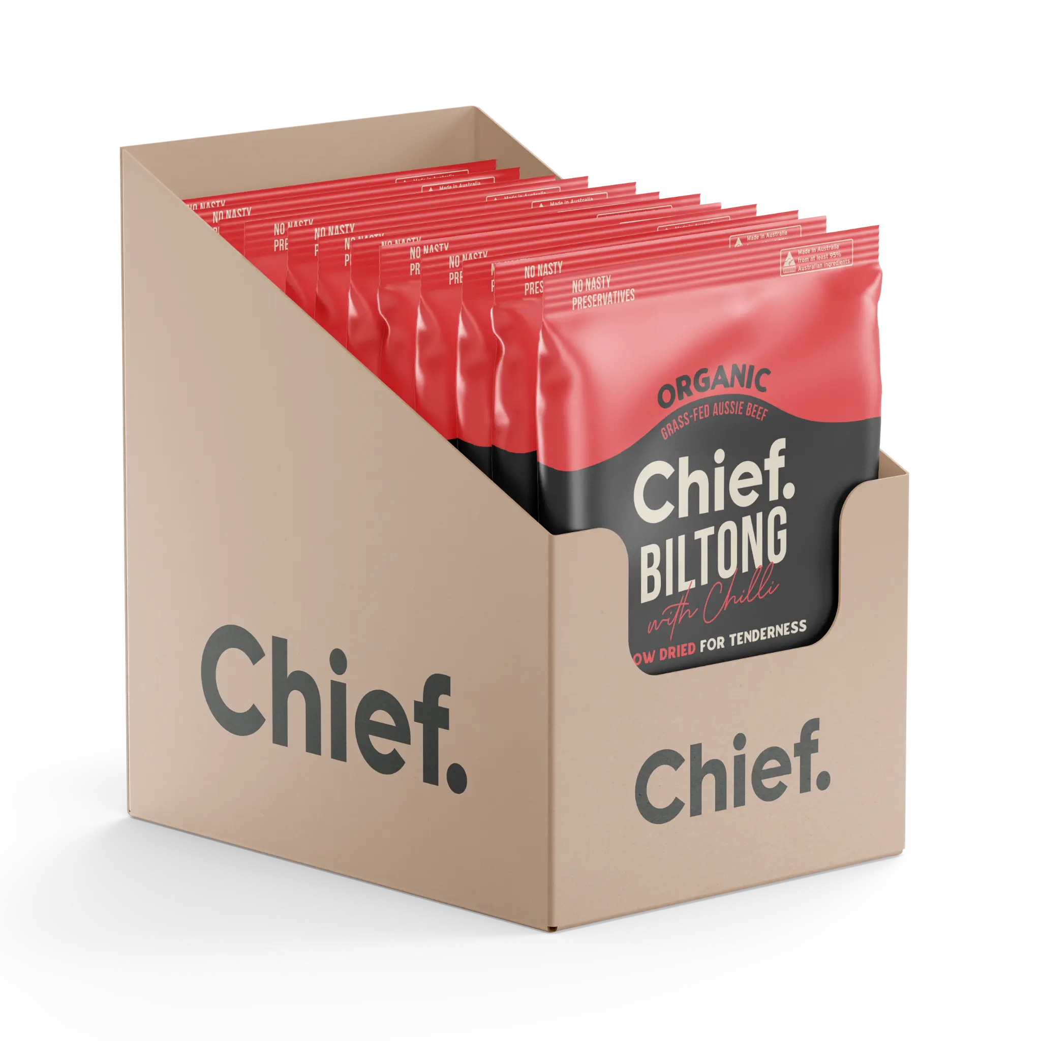 Organic Biltong - Cayenne Chilli (12 x 30g bags) Biltong Chief Nutrition