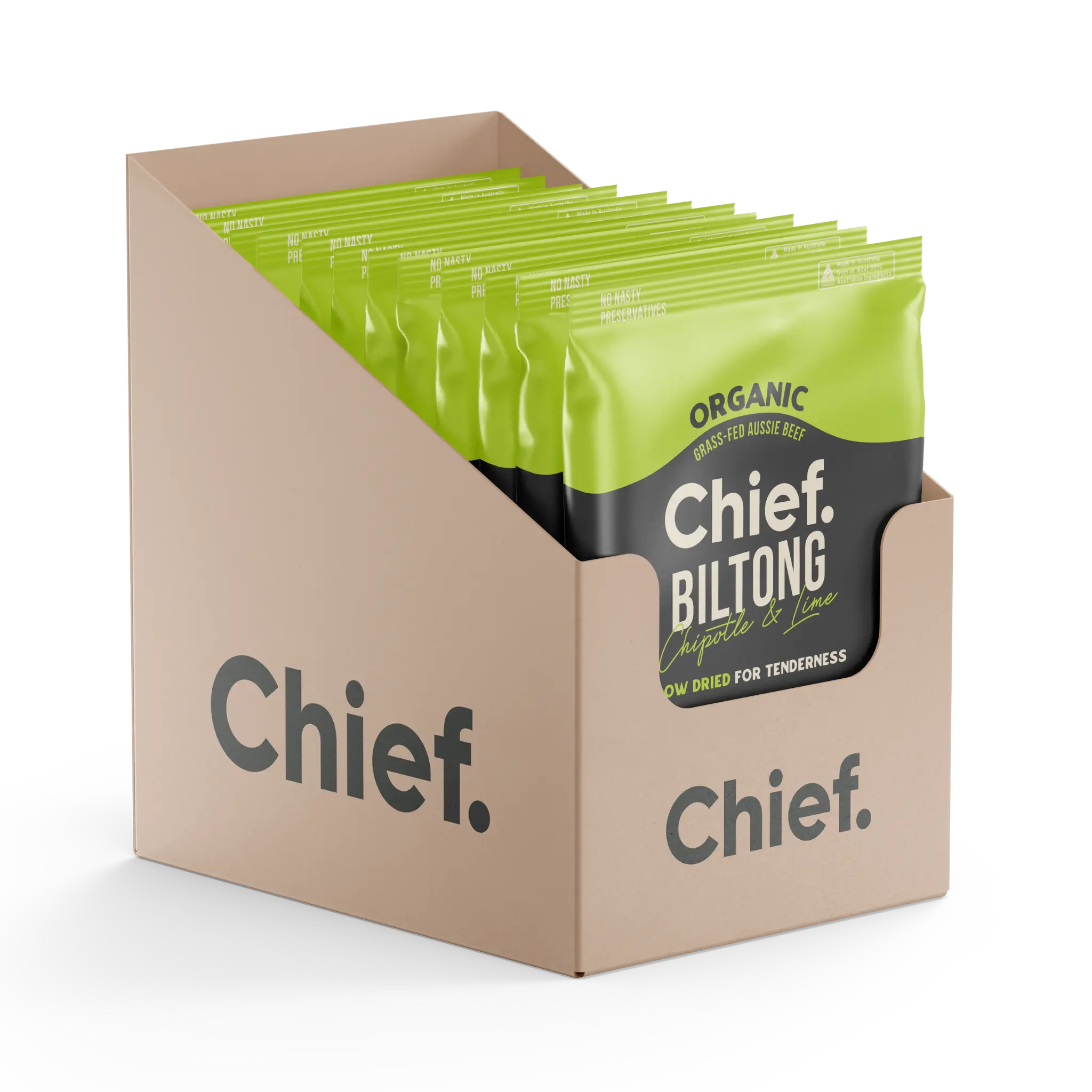 Organic Biltong - Chipotle & Lime (12 x 30g bags) Biltong Chief Nutrition