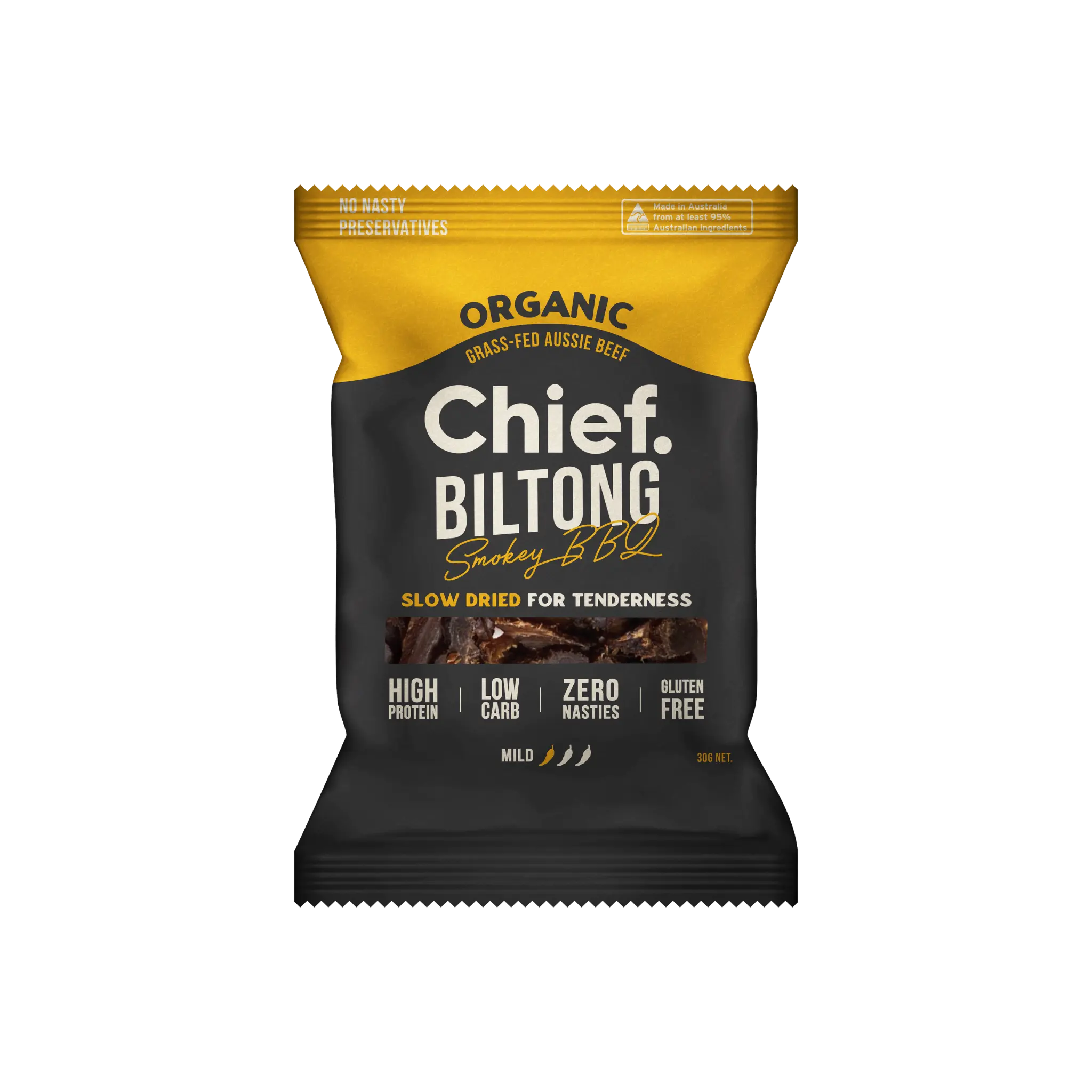 Organic Biltong - Smokey BBQ (12 x 30g bags) Biltong Chief Nutrition