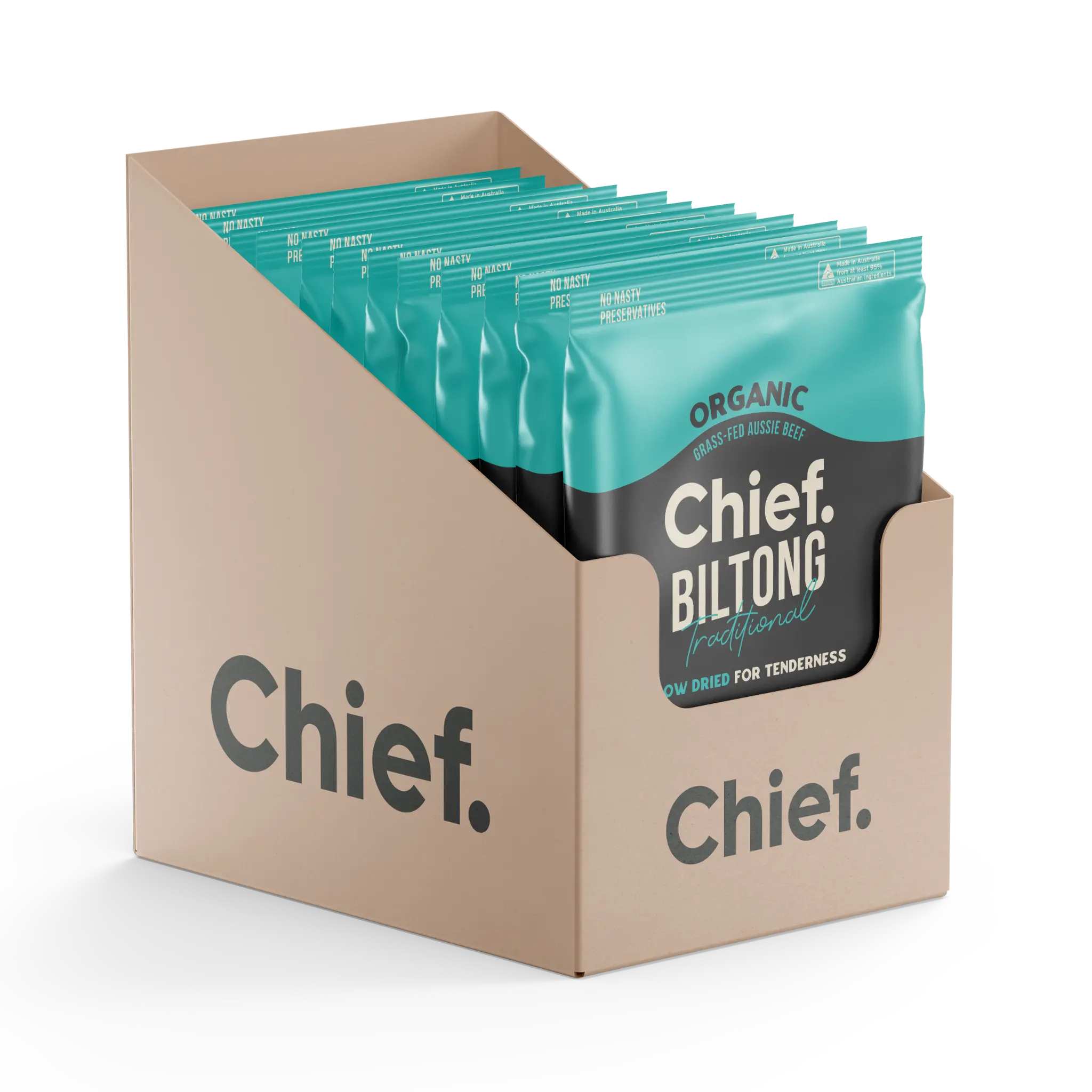 Organic Biltong - Traditional (12 x 30g bags) Biltong Chief Nutrition