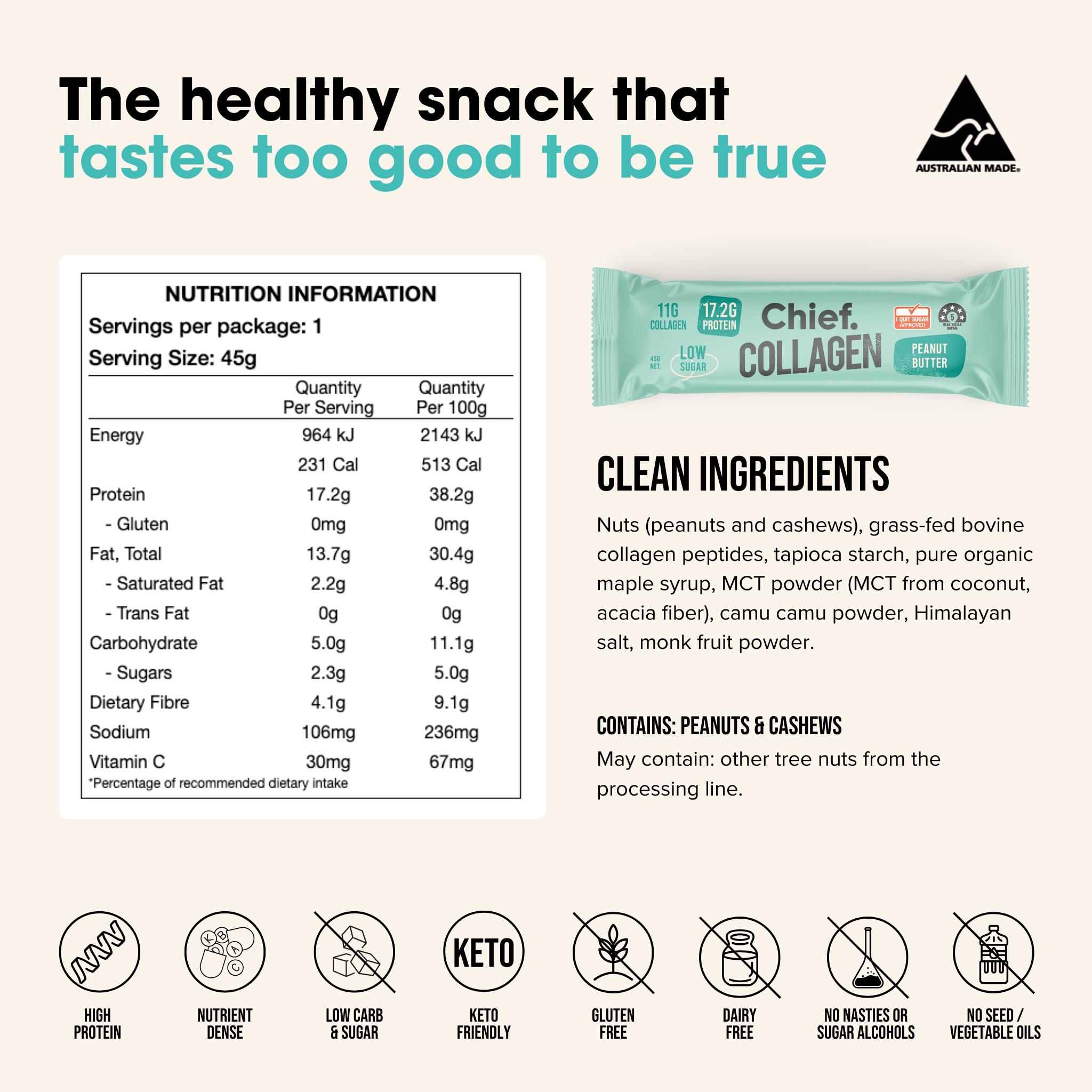 Collagen Protein Peanut Butter Bar (International Label)