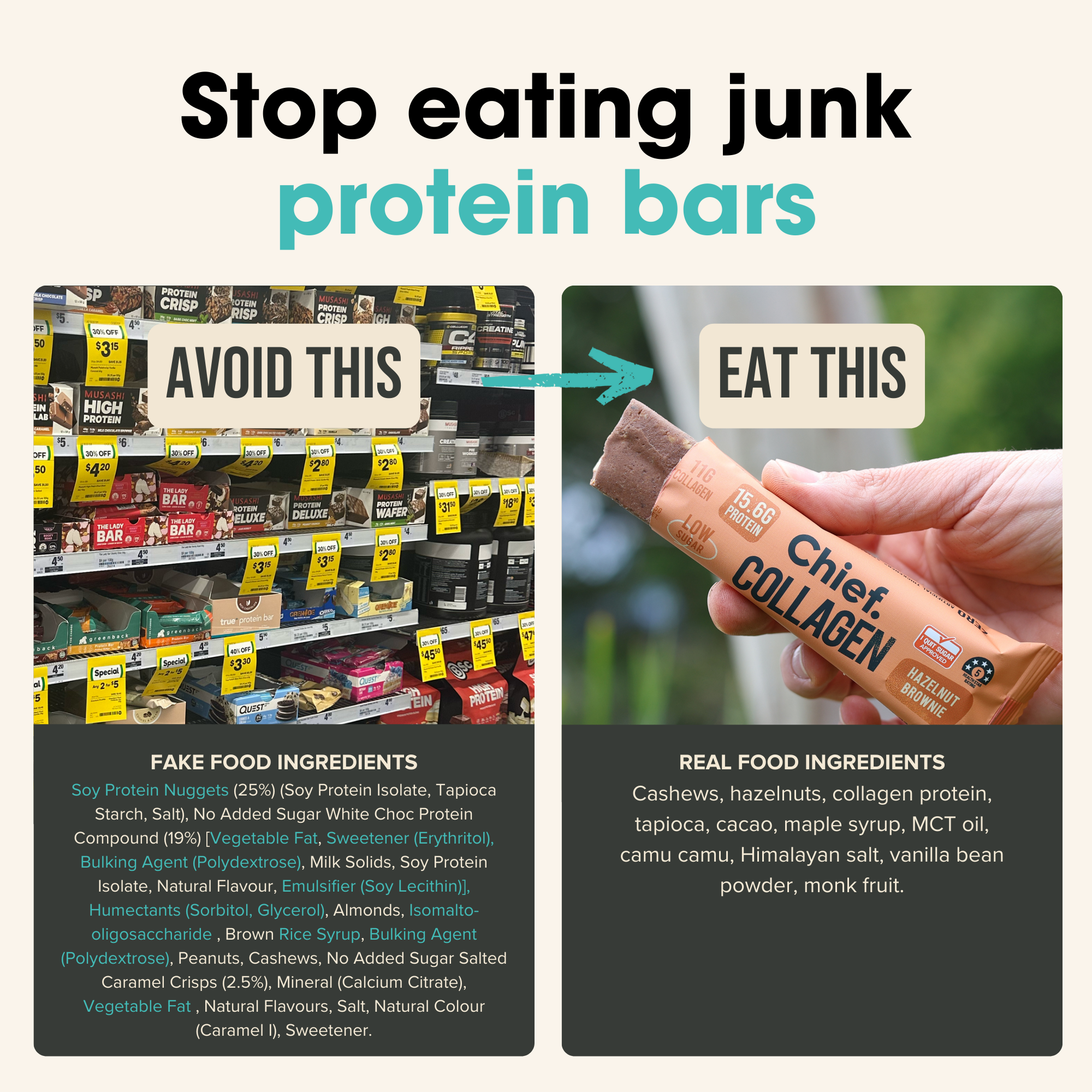 Collagen Protein Hazelnut Brownie Bar (12 bars) - Batch Tested Chief Nutrition