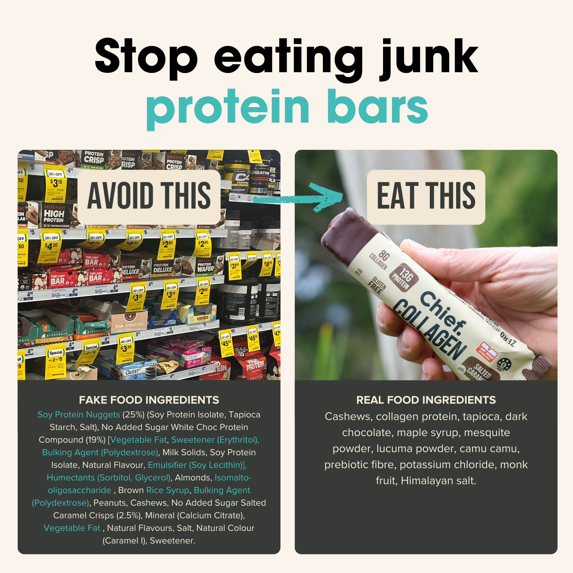 Collagen Protein Choc Salted Caramel Bar (12 bars) Chief Nutrition